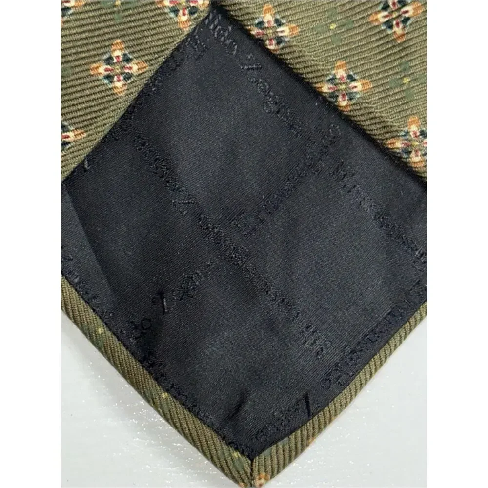 Ermenegildo Zegna Vintage Olive Green Geo Print Silk Necktie Tie - FAIR